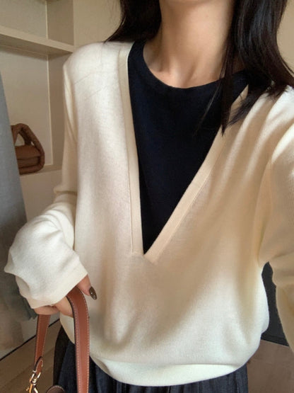 *   Layered V-Neck Knit