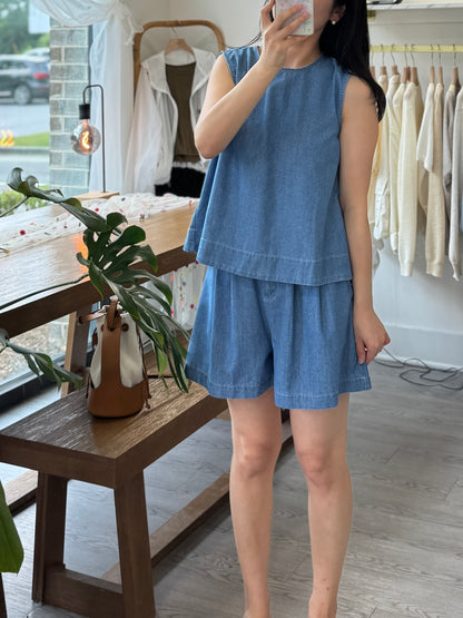 A-Line Tank & Soft Denim Shorts Set - AdoreMeU
