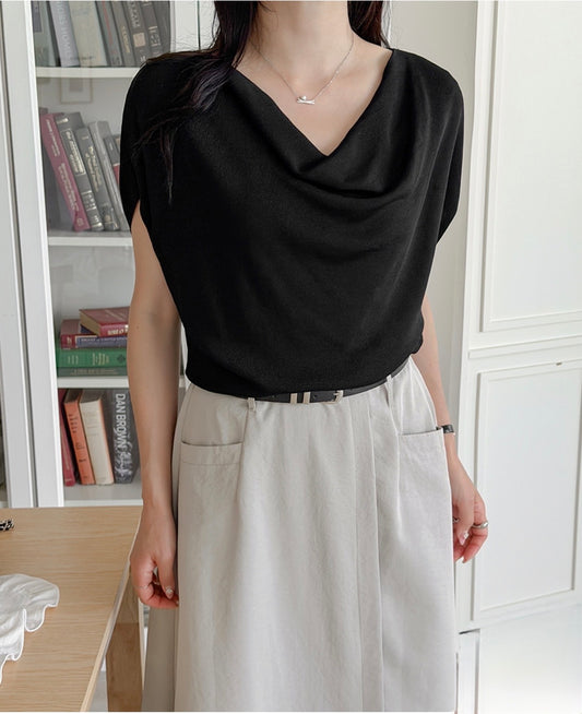Draped Short Sleeve Knit Top (~8/5)