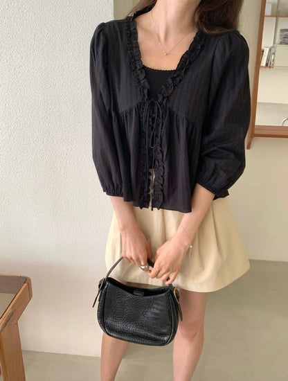 *Lovely Ruffle Cardigan Blouse