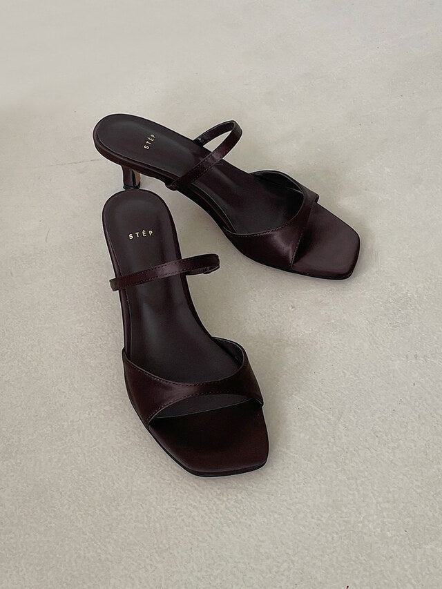 *Simple Satin Toe-Open Mule Heels