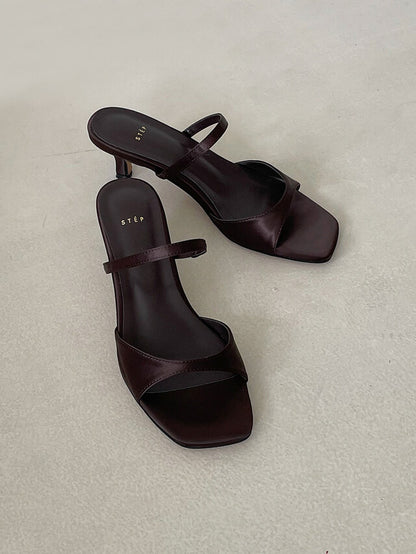 *Simple Satin Toe-Open Mule Heels