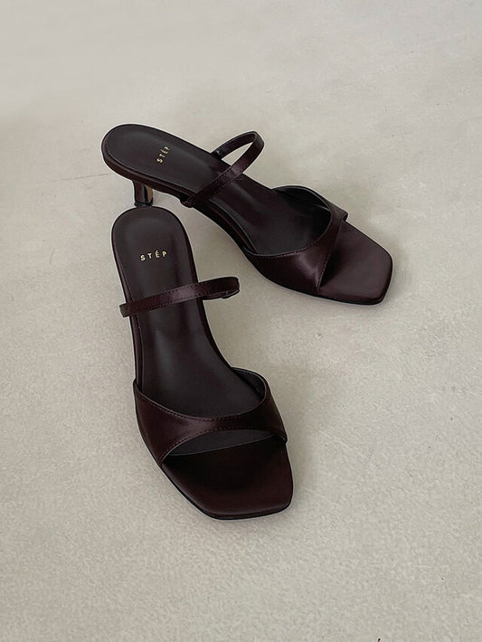 *Simple Satin Toe-Open Mule Heels