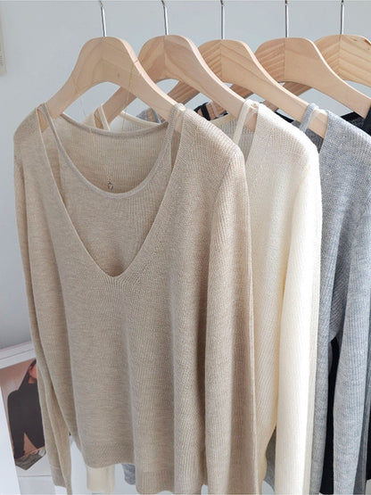 Twin Layered V neck Knit(~9/30) - AdoreMeU