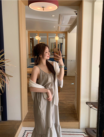 *Airy Strap Long Dress