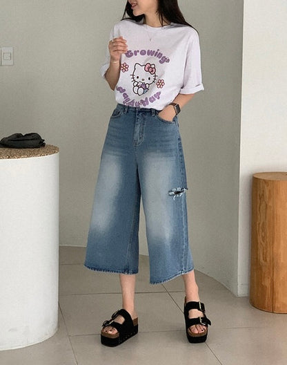 * Damaged Denim Bermuda Shorts