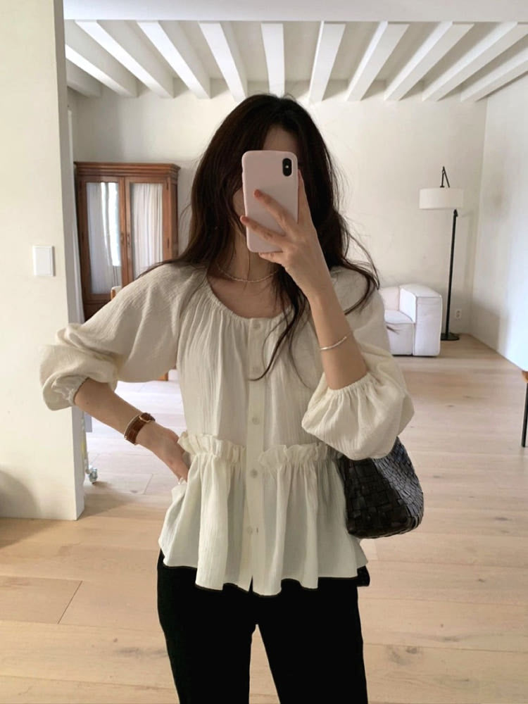 * Luna Shirring Frill Blouse