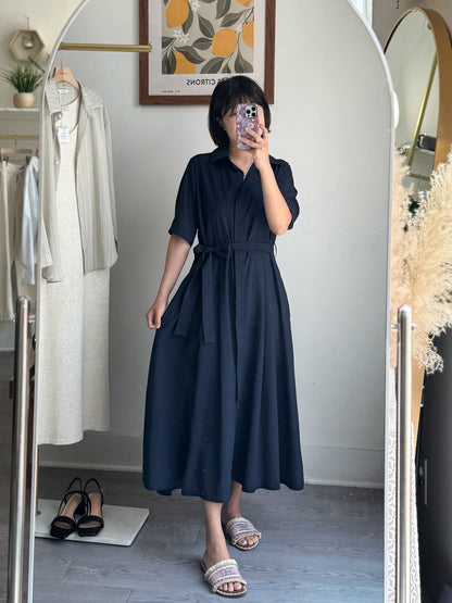 Collared Belted Balloon Dress - AdoreMeU
