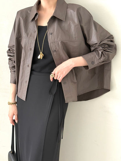 Matte Leather-Look Shirt Jacket