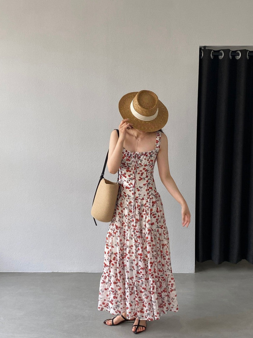 * Floral Tie-Strap Maxi Dress