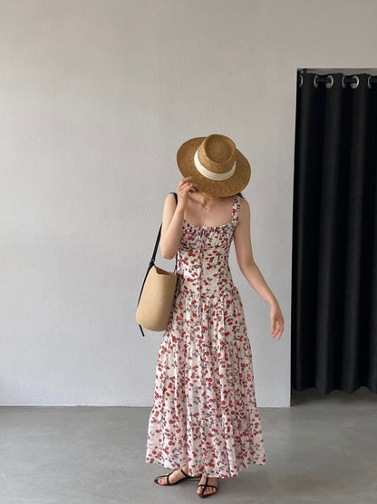 * Floral Tie-Strap Maxi Dress