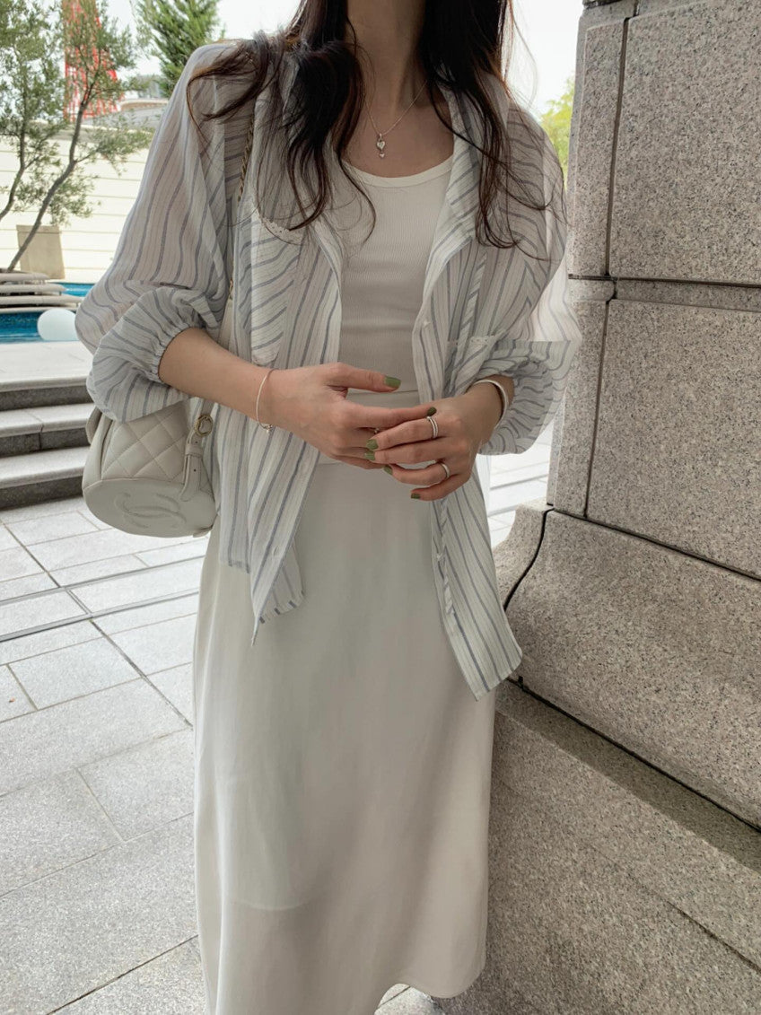 * Hooded Stripe Rayon Shirt