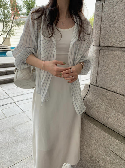 * Hooded Stripe Rayon Shirt