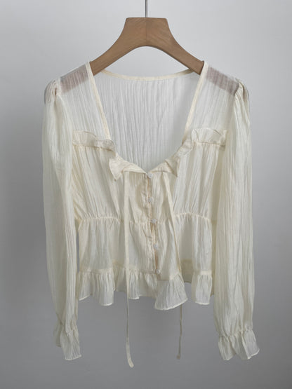 * Frill Cardigan Blouse