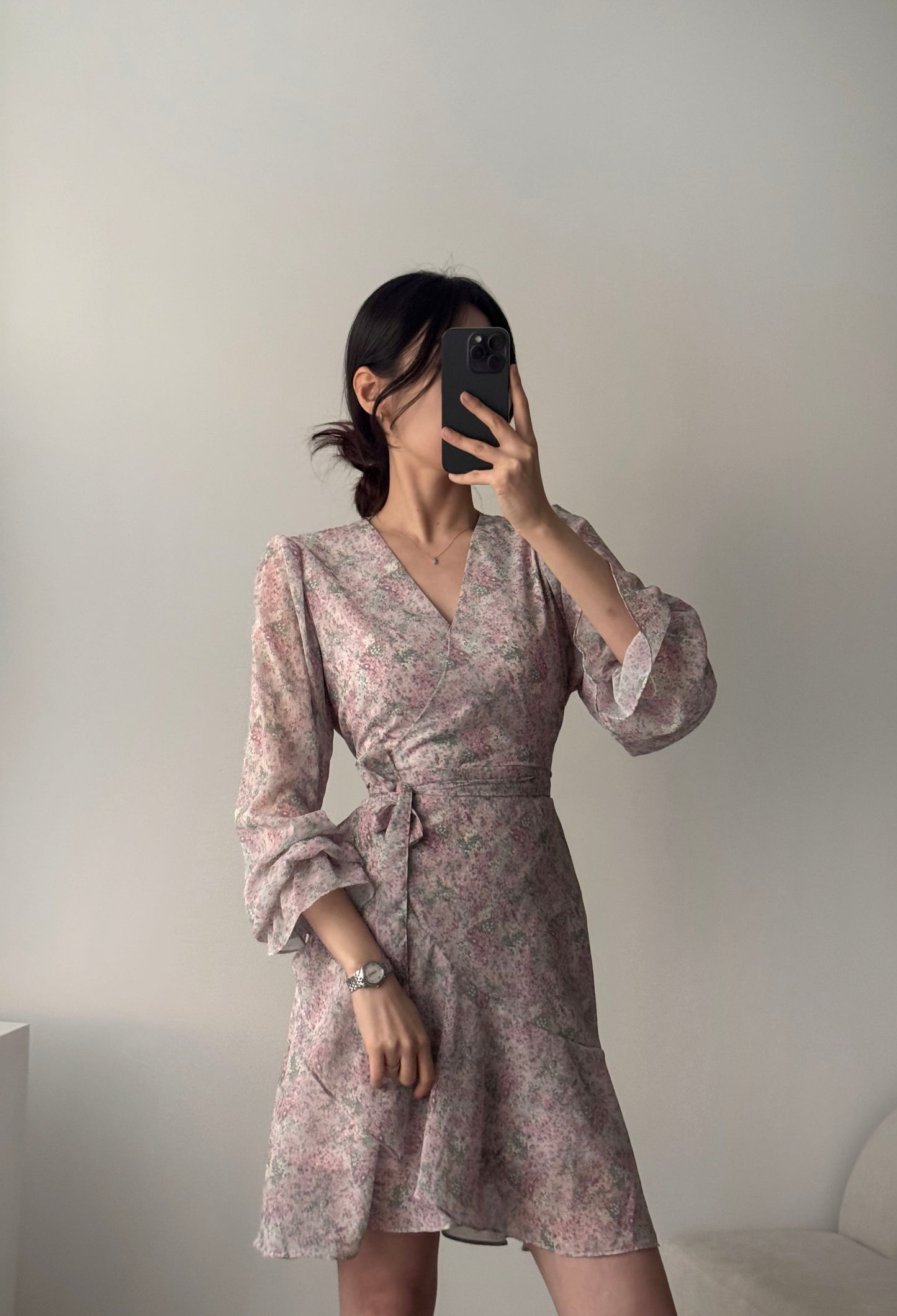 * Diagonal Ruffle Wrap Dress