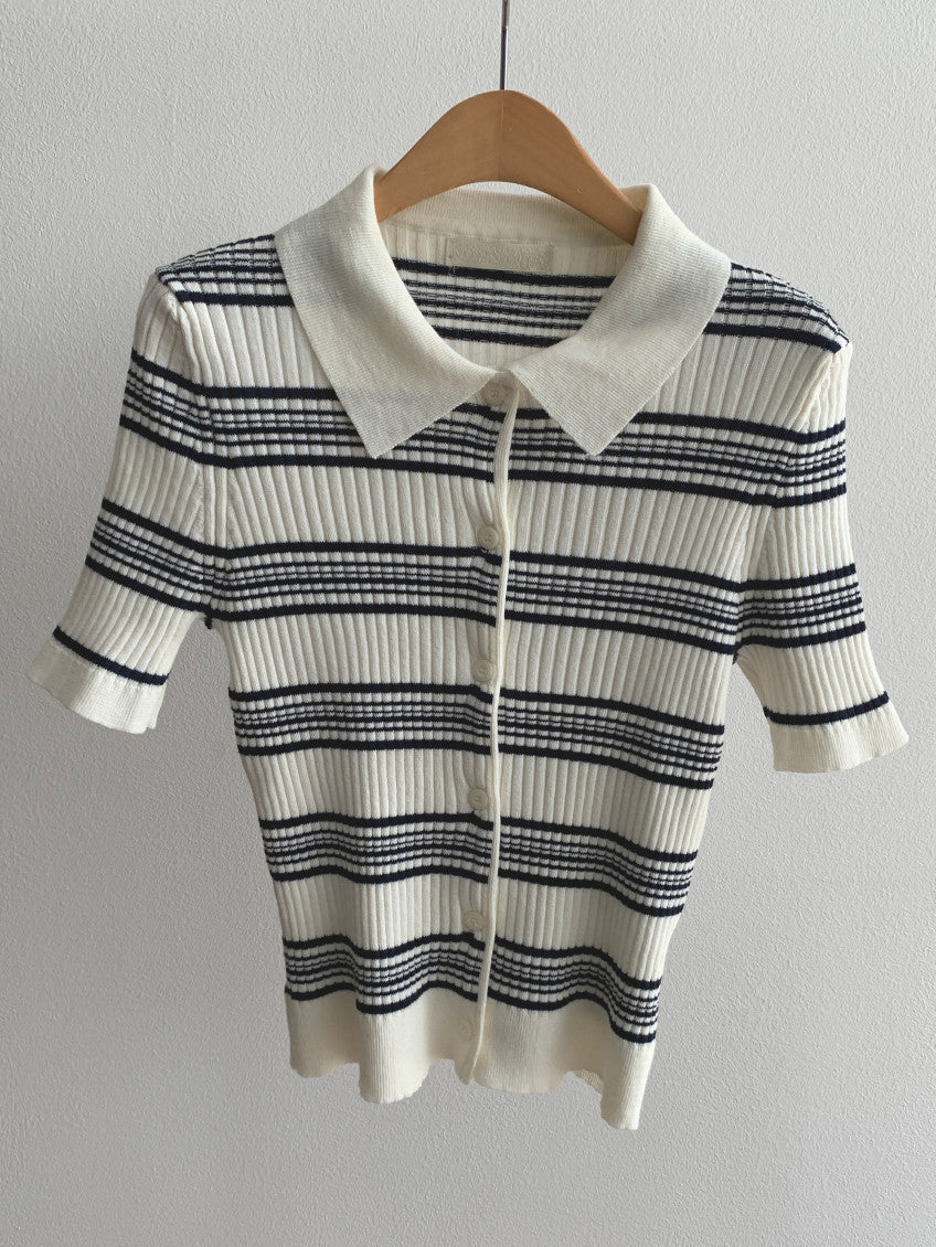 * Stripe Collar Cardigan