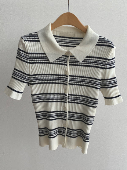 * Stripe Collar Cardigan
