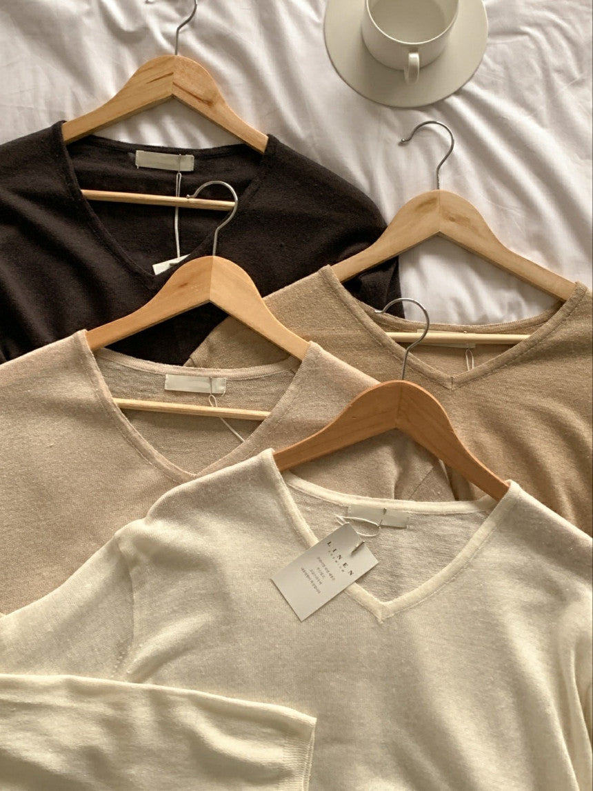 * Summer Linen V-neck Knit