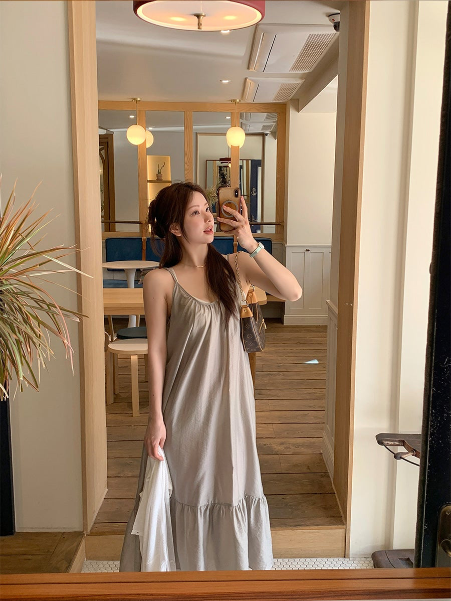 *Airy Strap Long Dress