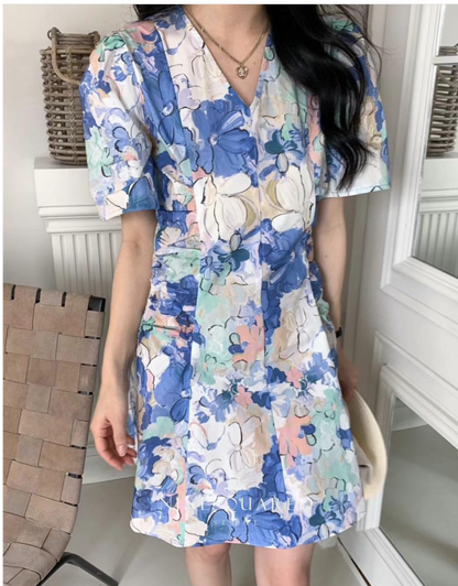 Rich Flower Pattern Mini Dress - AdoreMeU