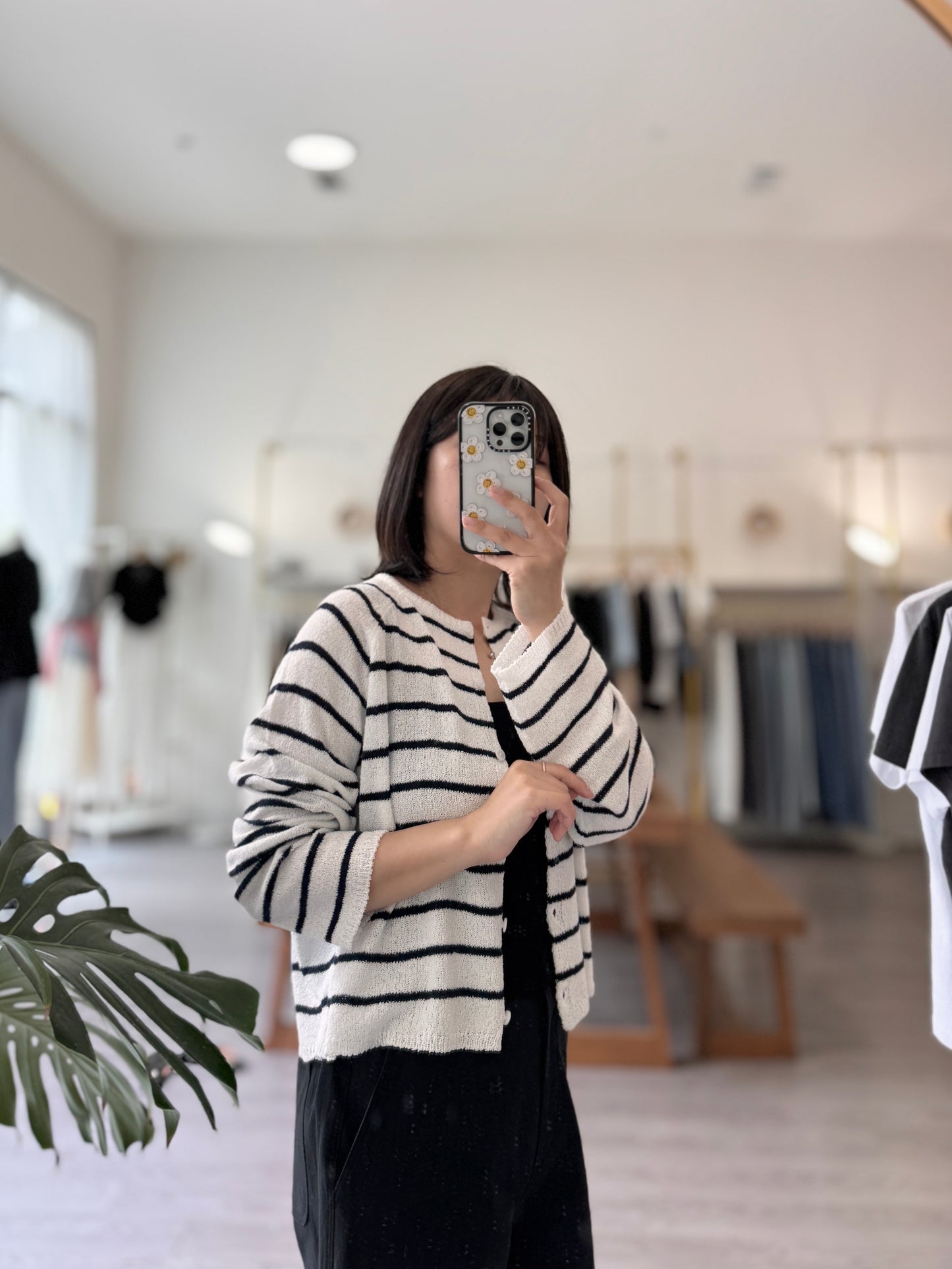 Saddle Boucle Stripe Cardigan
