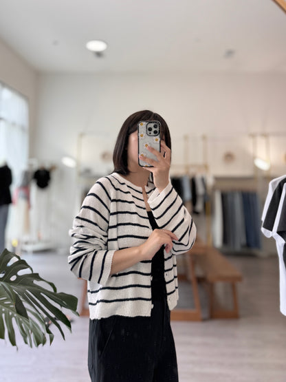 Saddle Boucle Stripe Cardigan