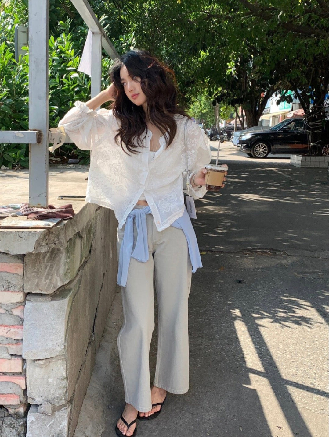 * Floral Lace Cotton Blouse Cardigan