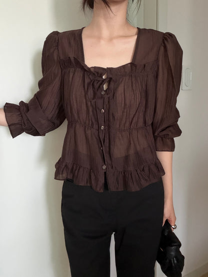 * Frill Cardigan Blouse