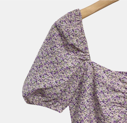 * Lavender Floral Puff Dress