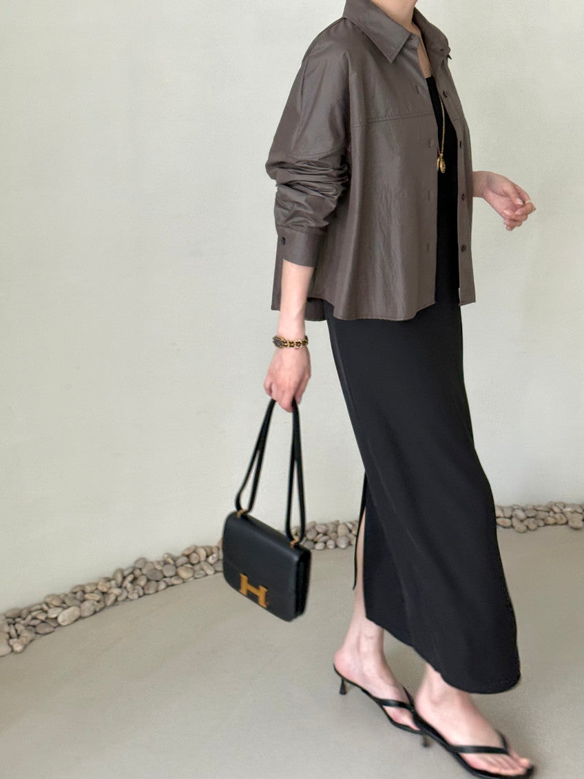 Matte Leather-Look Shirt Jacket