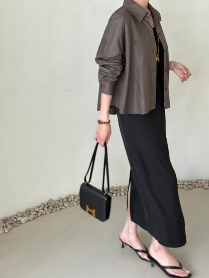 Matte Leather-Look Shirt Jacket