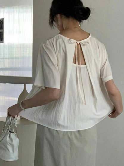 *    Back Ribbon Soft Blouse