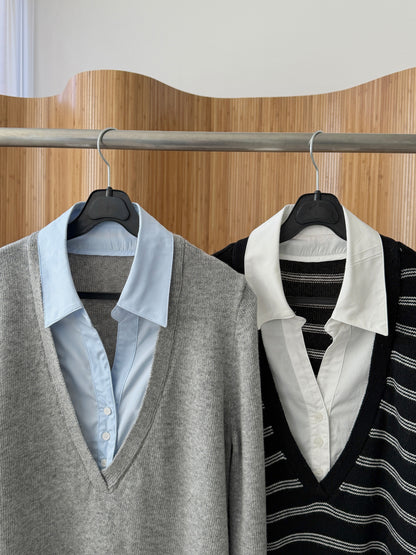 *셔츠 레이어드 니트 탑