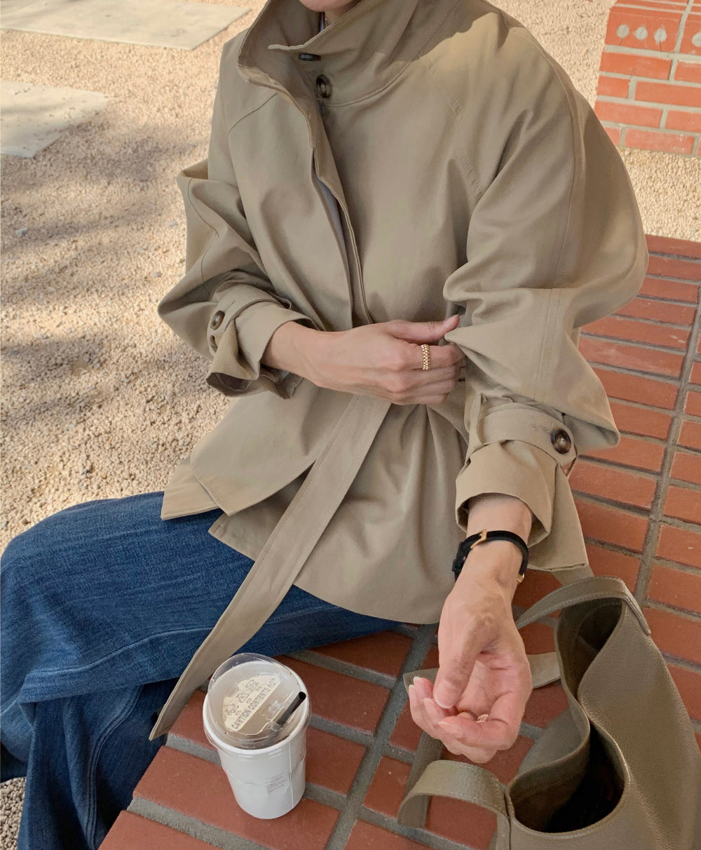 High-Neck Short Trench Jacket