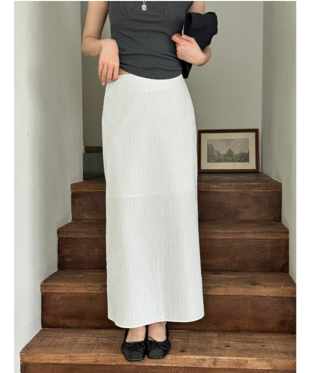 * Stripe Semi A-Line Long Skirt