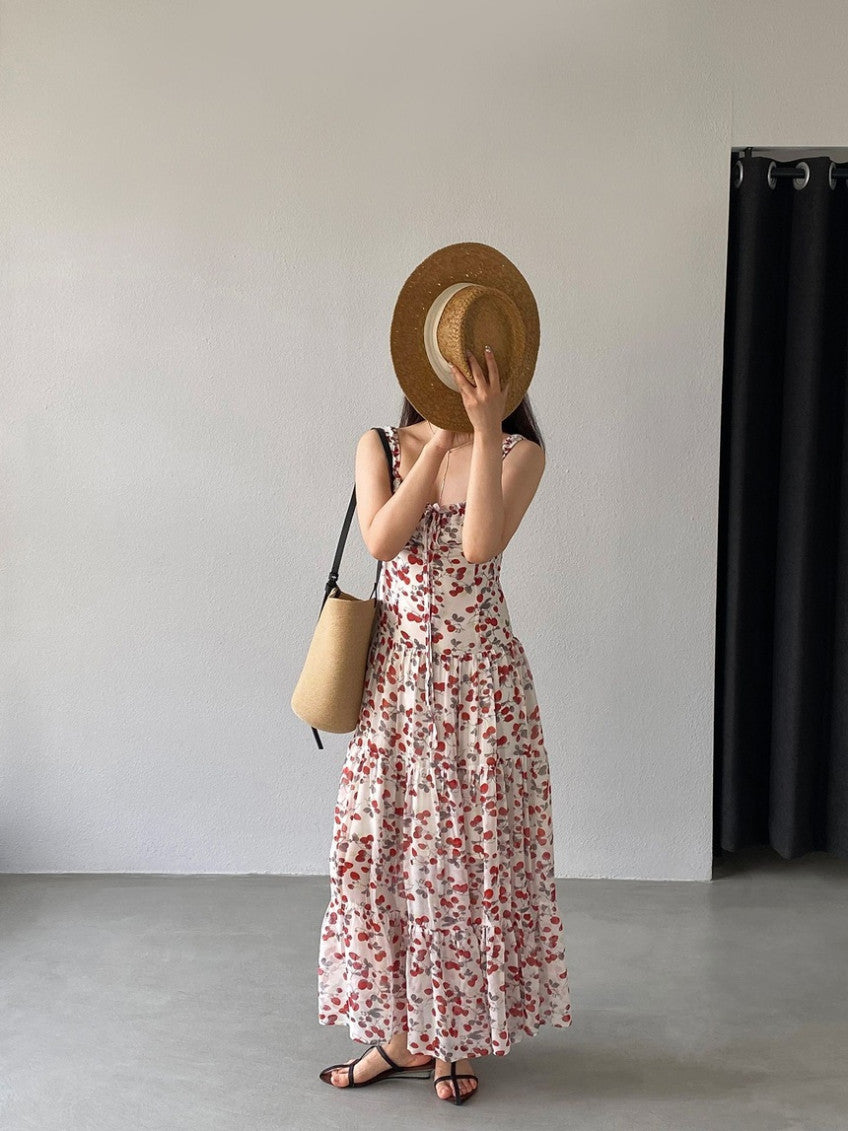 * Floral Tie-Strap Maxi Dress