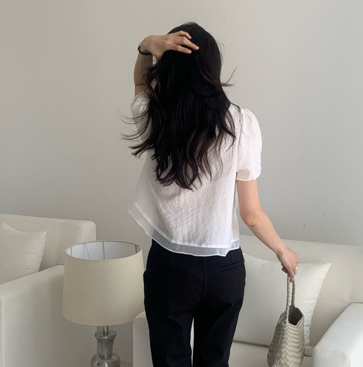 * Mori Pintuck Frill Blouse