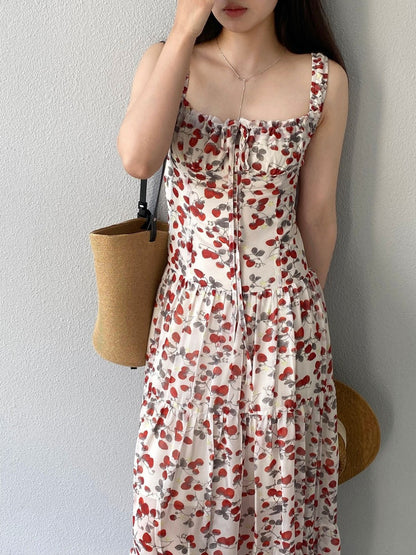 * Floral Tie-Strap Maxi Dress