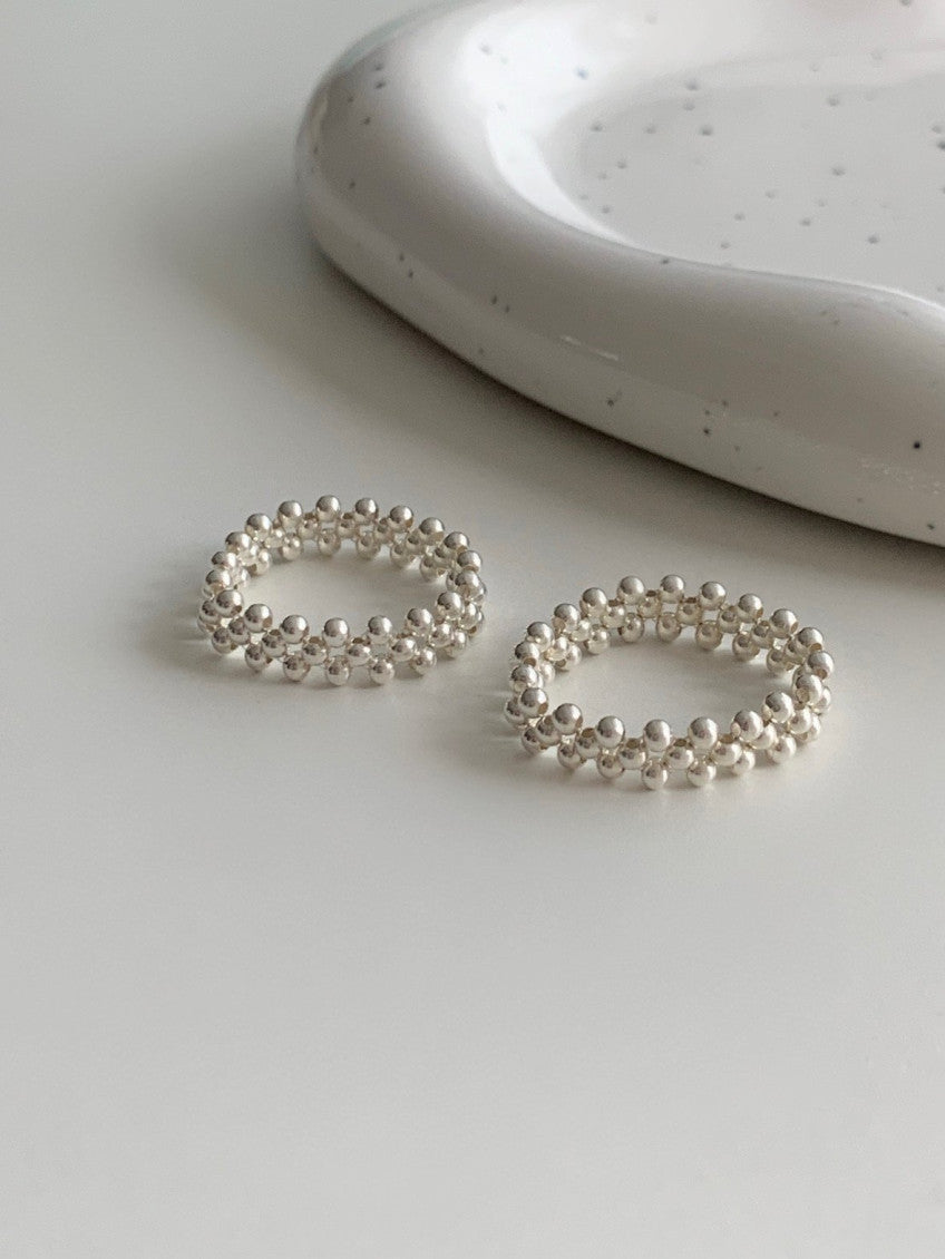 * 925 Silver Beaded Quilted Band Ring