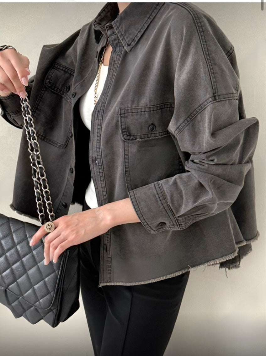 Cropped Oversized Denim Shirt