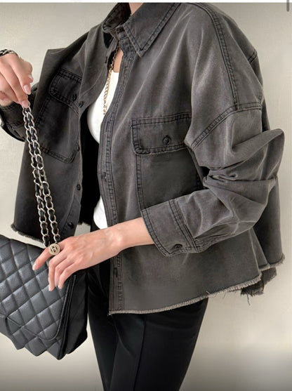 Cropped Oversized Denim Shirt