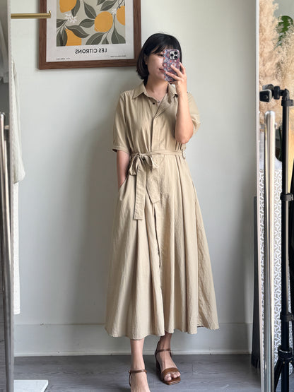 Collared Belted Balloon Dress - AdoreMeU