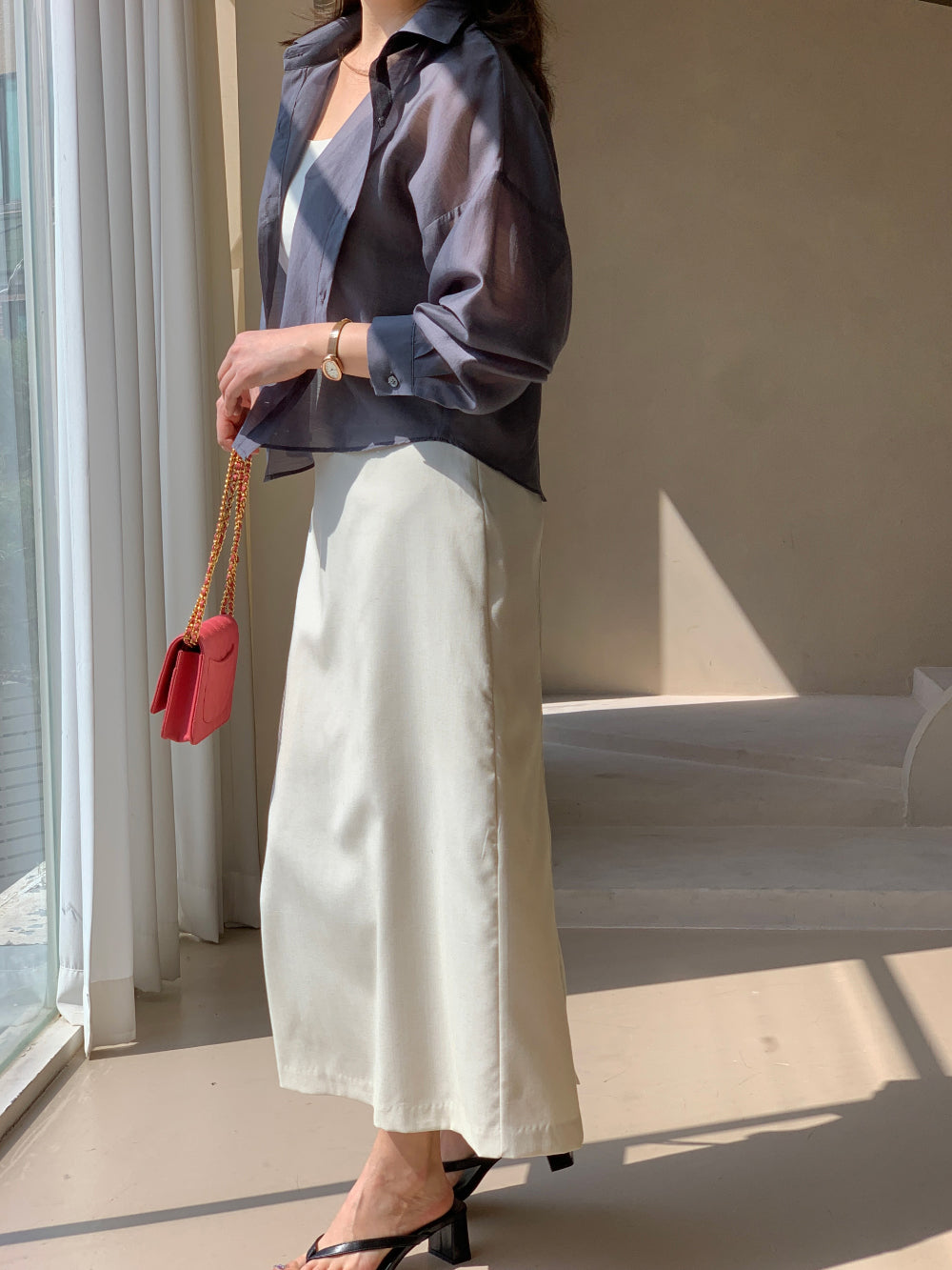 Mood Button Linen Skirt (~7/16)