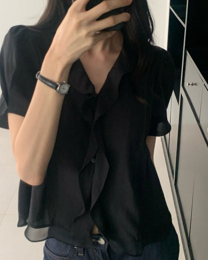 * Mori Pintuck Frill Blouse
