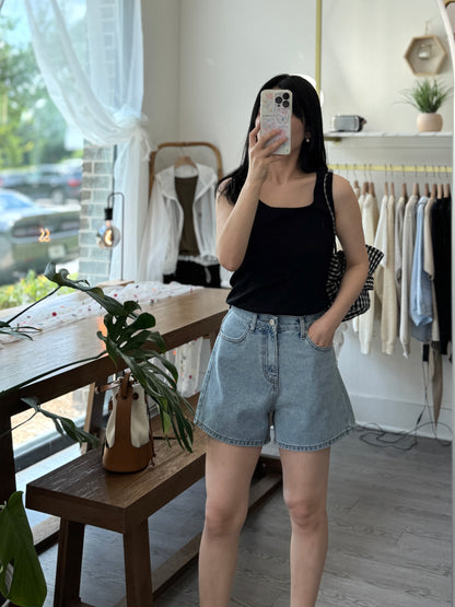 4-Inch Back Elastic Denim Shorts - AdoreMeU