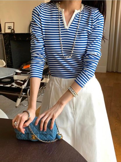 *스트라이프 브이 티셔츠