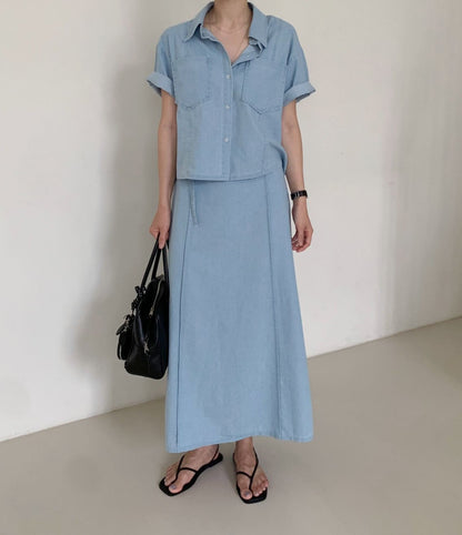 * Denim Shirt & Skirt Set