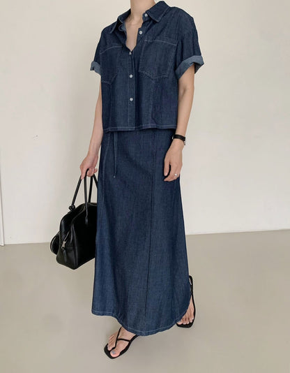 * Denim Shirt & Skirt Set
