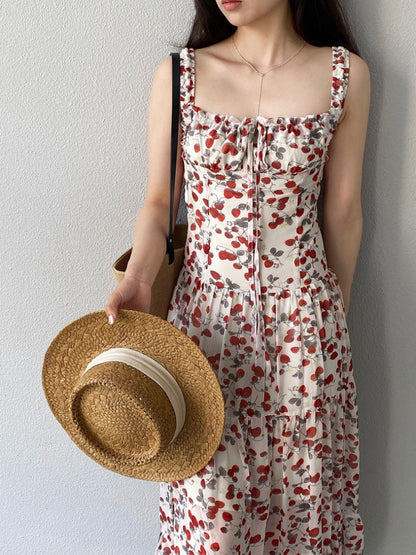 * Floral Tie-Strap Maxi Dress