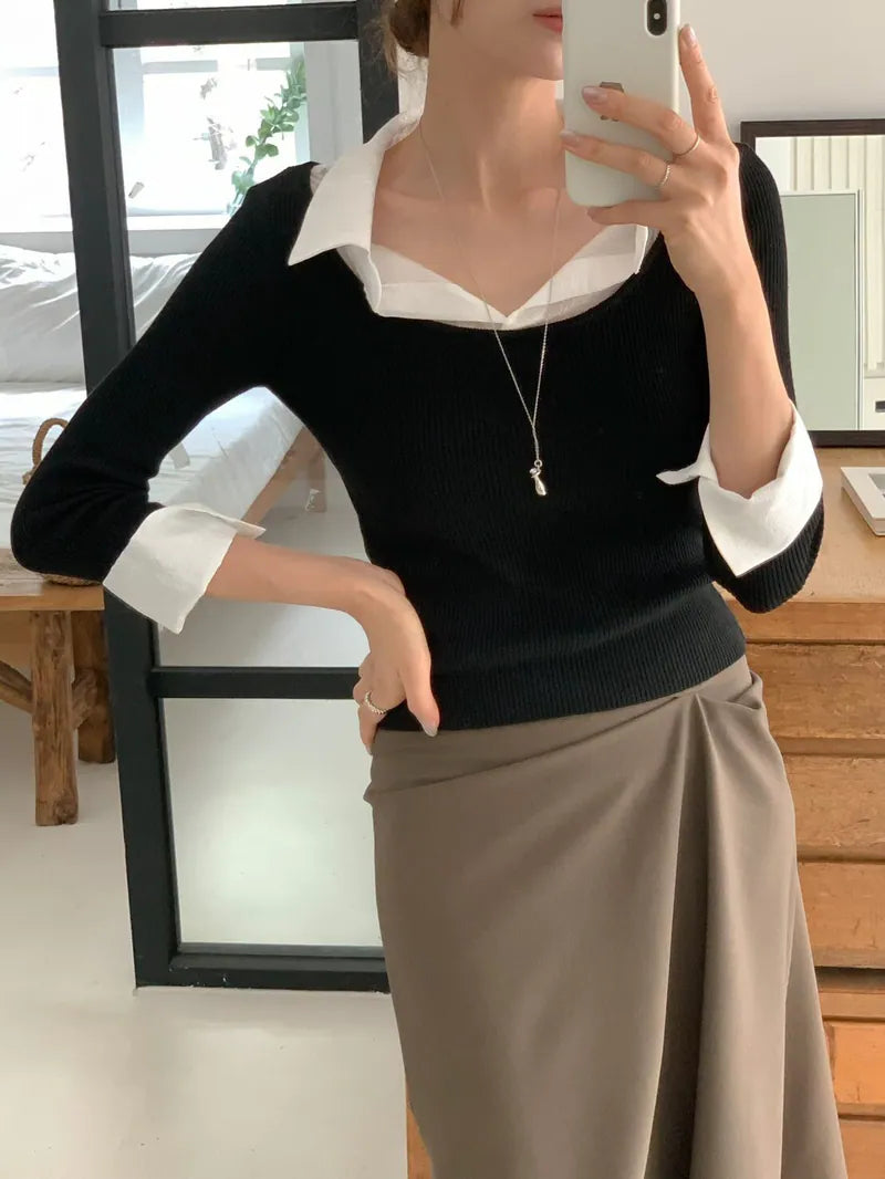 * Layered Sheer Shirt Knit